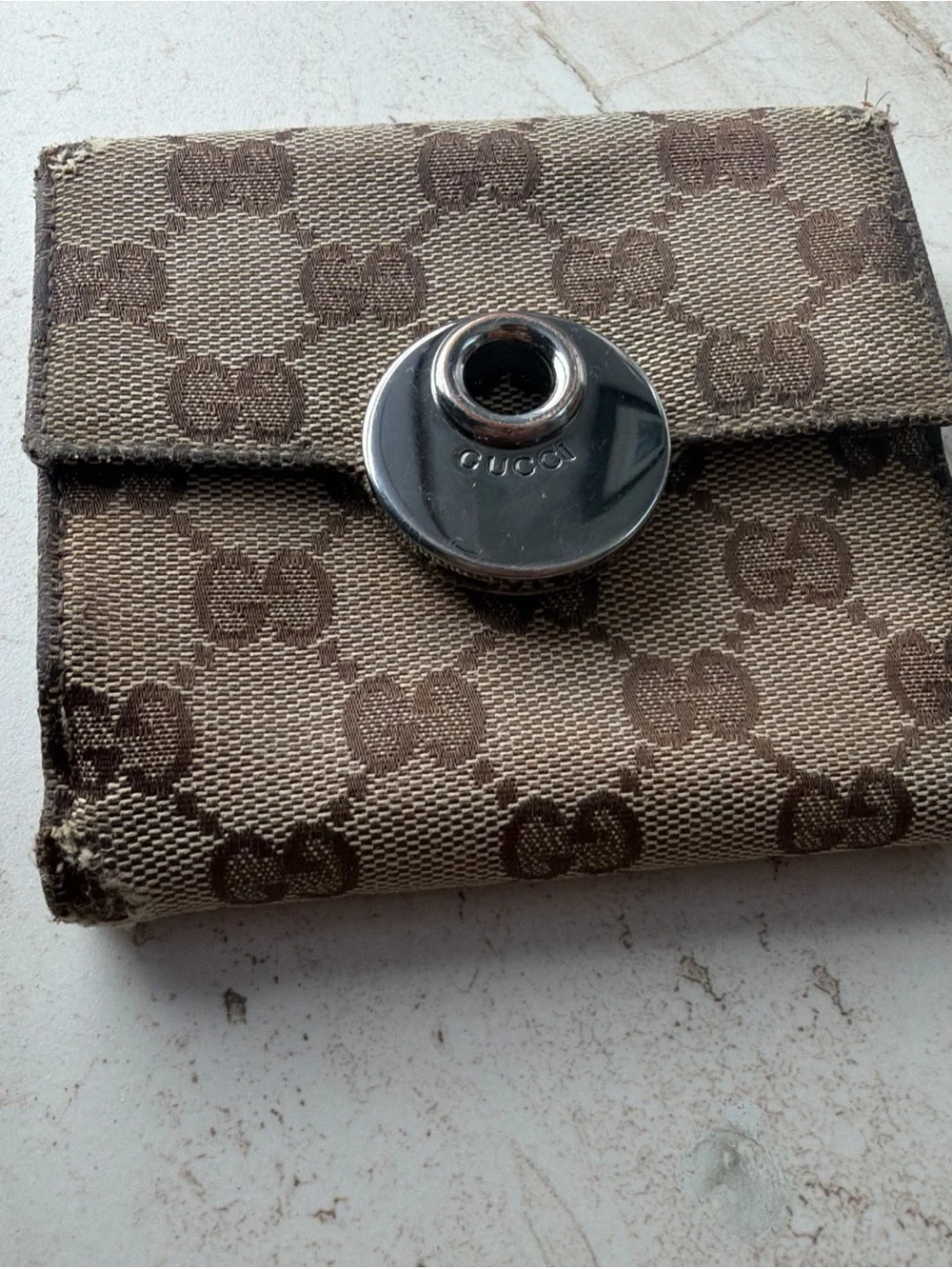 Gucci Brown & Beige Monogram Canvas Snap Card Holder
